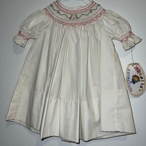 Sweet Angela by Rosalina White Smocked Dress with Pink flowers